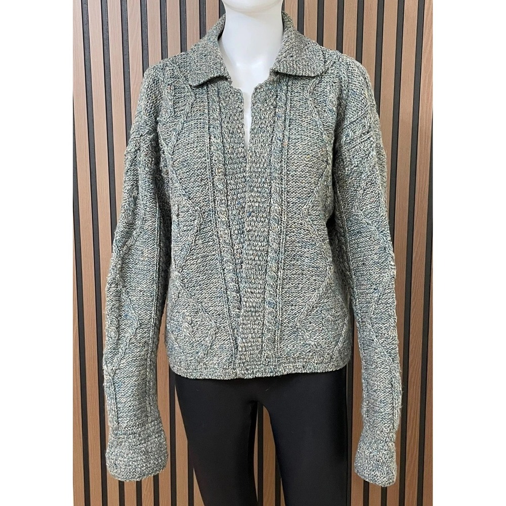Carraig Donn Women's S Gray Sweater‎ Irish Wool Cardigan Cozy Chunky Cable Knit